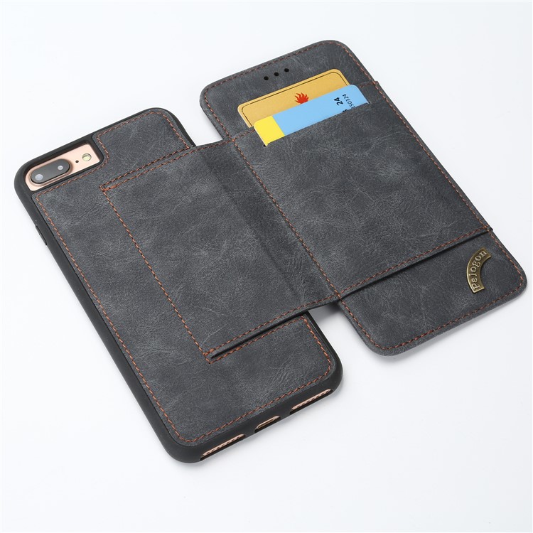 Card Holder PU Leather Mobile Phone Case with Stand for iPhone 8 Plus / 7 Plus 5.5 inch - Black-4