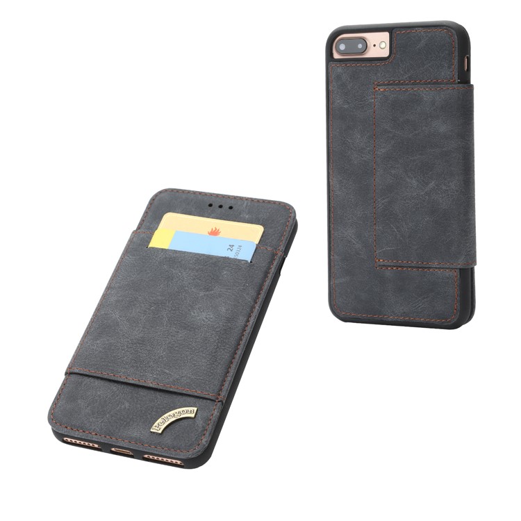Card Holder PU Leather Mobile Phone Case with Stand for iPhone 8 Plus / 7 Plus 5.5 inch - Black-6