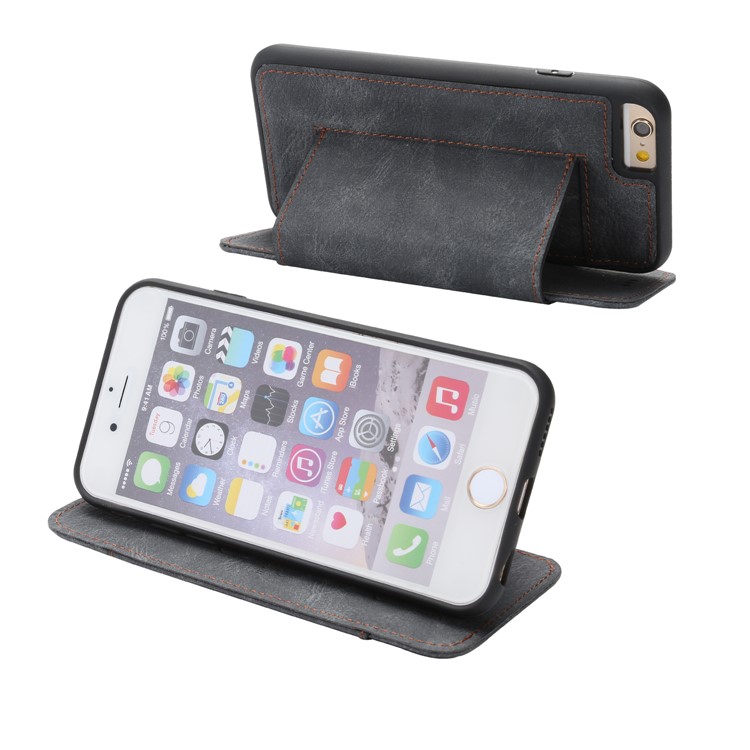 PU Leather Cell Phone Case with Card Slots for iPhone 6s Plus/6 Plus 5.5 inch - Black-2