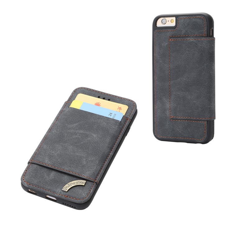 PU Leather Cell Phone Case with Card Slots for iPhone 6s Plus/6 Plus 5.5 inch - Black-7