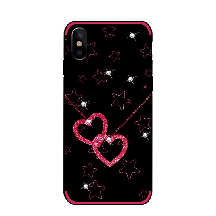 NXE Rhinestone Decor Pattern Bayer TPU Case for iPhone X/10 - Heart and Star Pattern-2