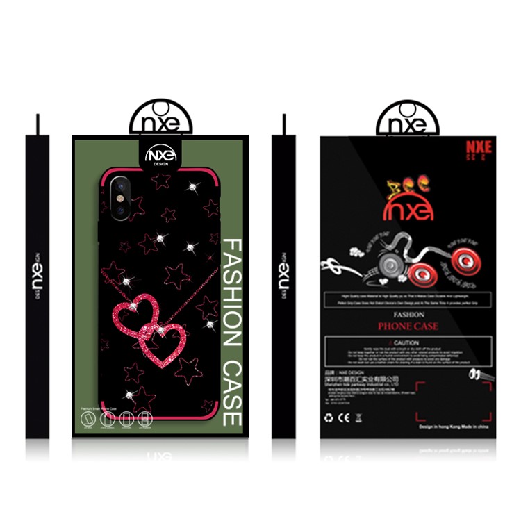 NXE Rhinestone Decor Pattern Bayer TPU Case for iPhone X/10 - Heart and Star Pattern-6