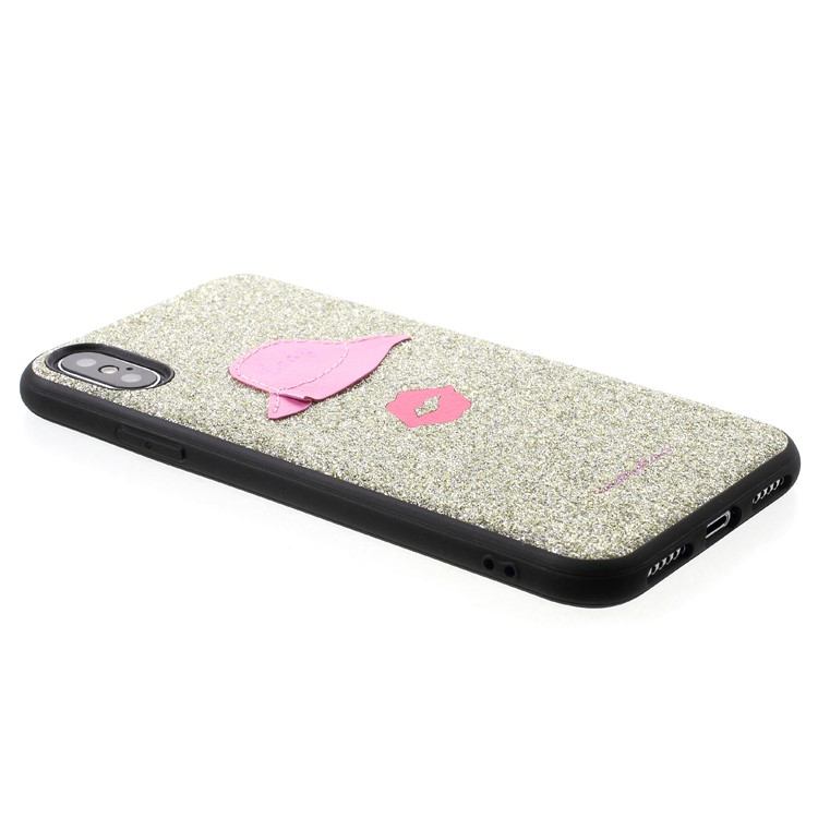 WUW Hat and Lips Pattern Bling Flash Powder PC + TPU Hybrid Case for iPhone X / 10 5.8 inch - Gold-3