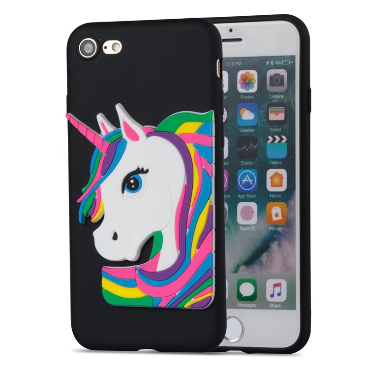 Cute 3D Unicorns TPU Soft Phone Case for iPhone 8/7 4.7 inch - Black-4