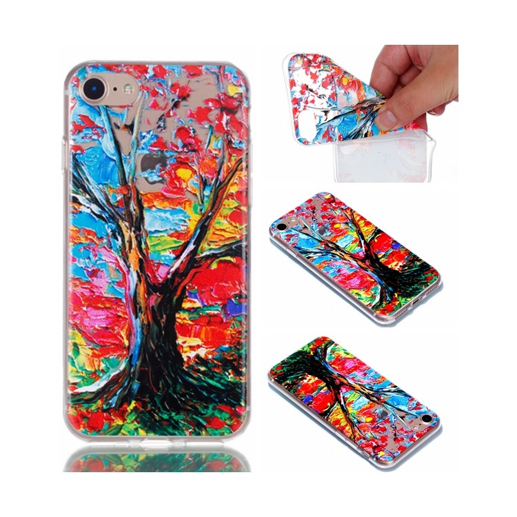 Embossment Patterned TPU Soft Back Case for iPhone 8/7 4.7 inch - Oil Painting-1