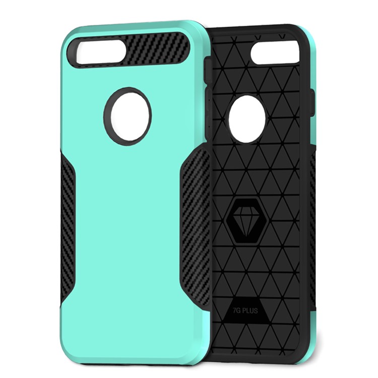 

Carbon Fiber Texture PC + TPU Mobile Phone Case for iPhone 8 Plus/7 Plus - Cyan