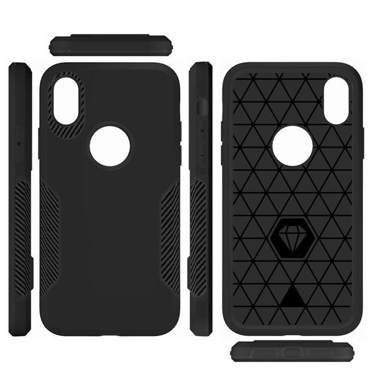 Carbon Fiber Texture PC + TPU Hybrid Case for iPhone X - Black-7