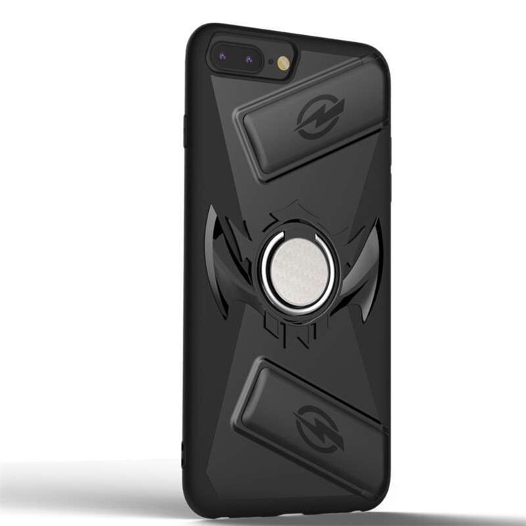 TPU + PC Hybrid Game Case with Finger Grip Ring Kickstand + Screen Protector for iPhone 8 Plus/7 Plus - Black-1