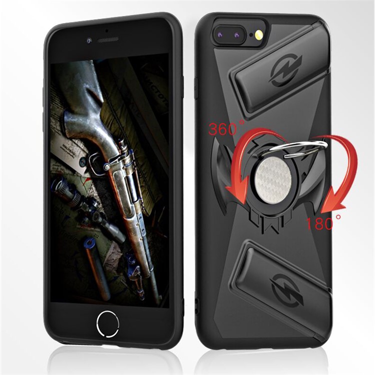 TPU + PC Hybrid Game Case with Finger Grip Ring Kickstand + Screen Protector for iPhone 8 Plus/7 Plus - Black-2