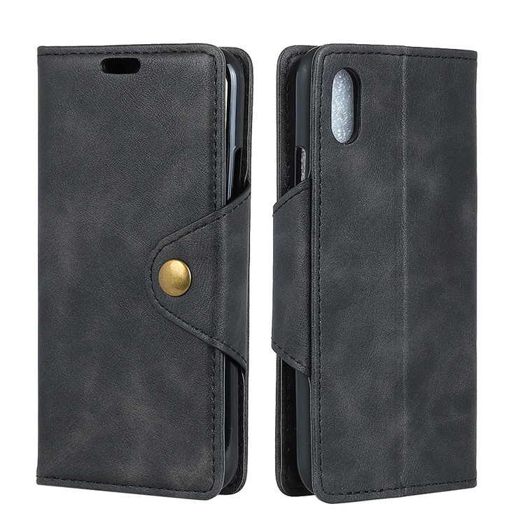 For iPhone X(Ten) Lamb Textured Brass Buckle Leather Wallet Mobile Case with Stand - Black-2