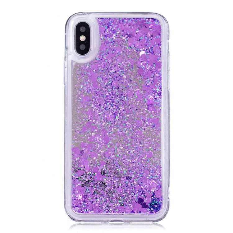 For iPhone X/10 Floating Glitter Sequins Quicksand Mirror Surface TPU Mobile Case - Purple-2