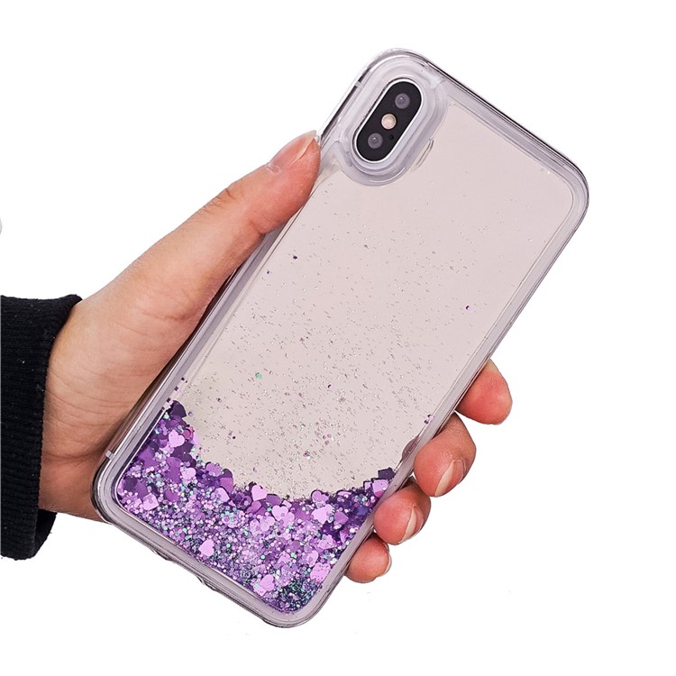 For iPhone X/10 Floating Glitter Sequins Quicksand Mirror Surface TPU Mobile Case - Purple-5