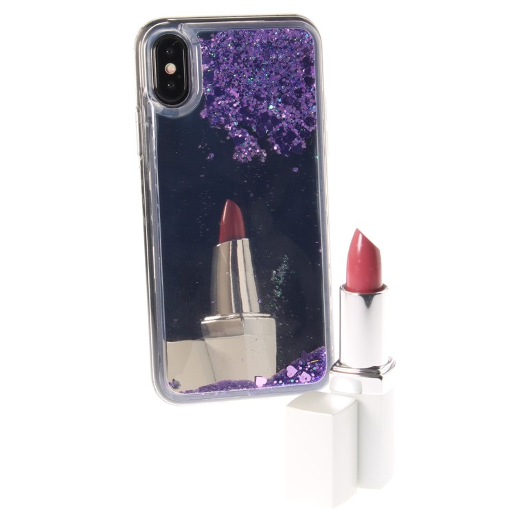 For iPhone X/10 Floating Glitter Sequins Quicksand Mirror Surface TPU Mobile Case - Purple-7