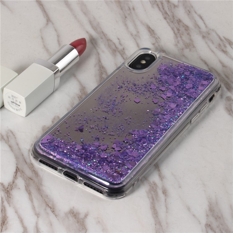 For iPhone X/10 Floating Glitter Sequins Quicksand Mirror Surface TPU Mobile Case - Purple-8