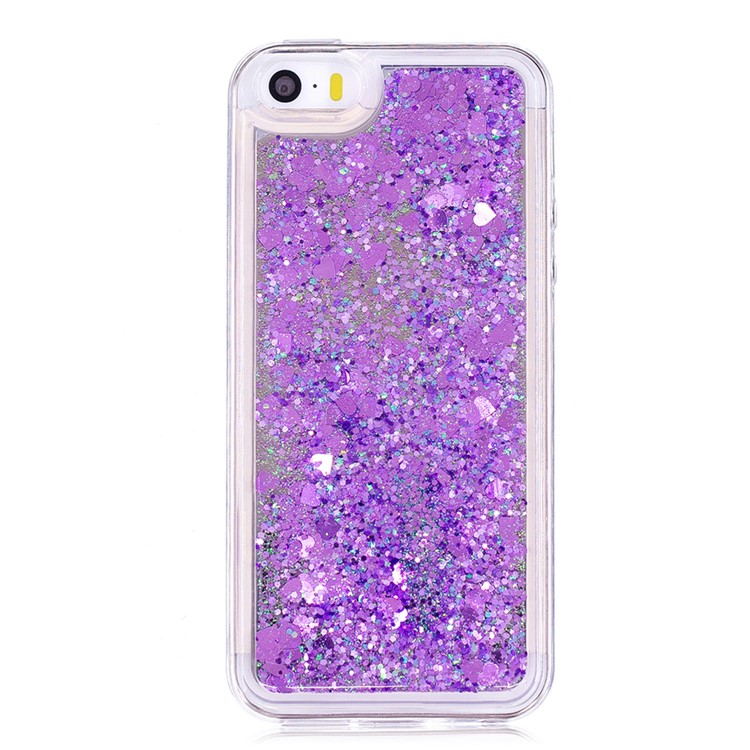 Floating Glitter Sequins Quicksand Mirror Surface TPU Case for iPhone SE/5s/5 - Purple-2