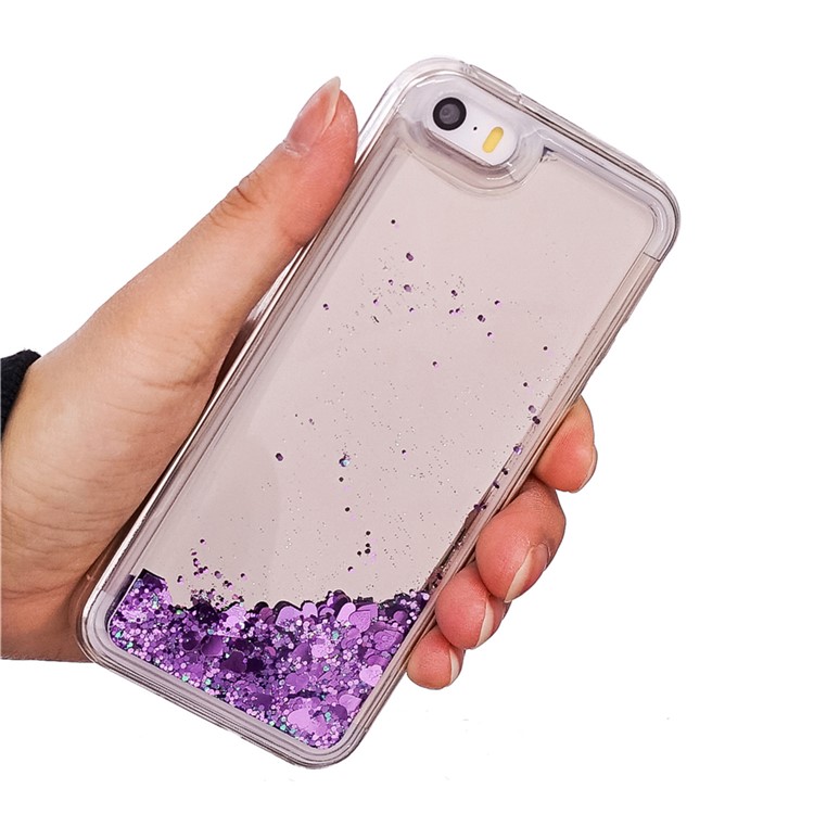 Floating Glitter Sequins Quicksand Mirror Surface TPU Case for iPhone SE/5s/5 - Purple-5