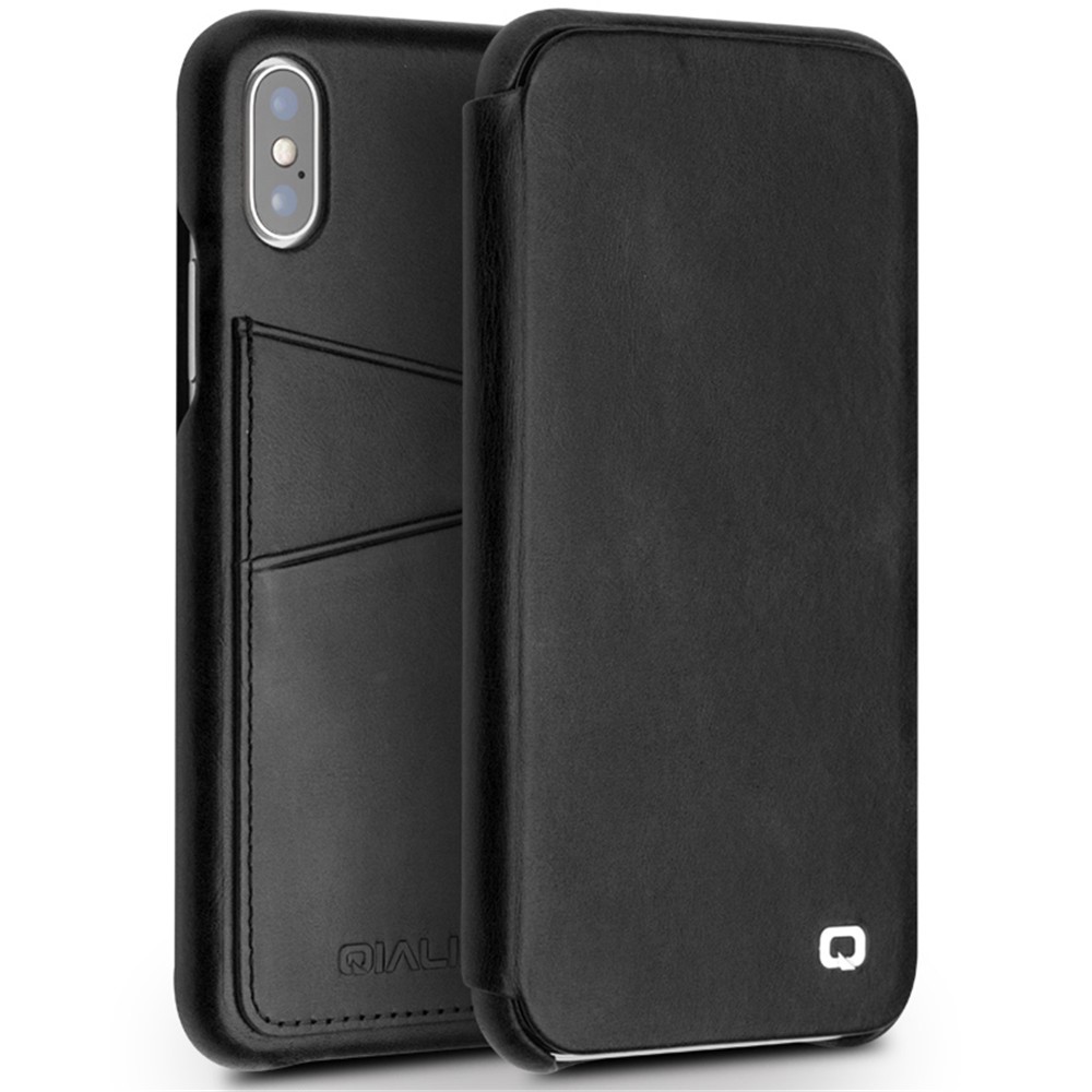 QIALINO Genuine Leather Card Holder Smart Case for iPhone X/10 5.8 inch - Black-1