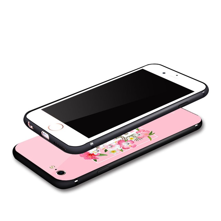 NXE Rhinestone Decor Pattern Printing Glass Case TPU + PC Hybrid Case for iPhone 6s / 6 - Summer Flowers / Rose-4