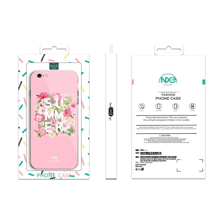 NXE Rhinestone Decor Pattern Printing Glass Case TPU + PC Hybrid Case for iPhone 6s / 6 - Summer Flowers / Rose-6