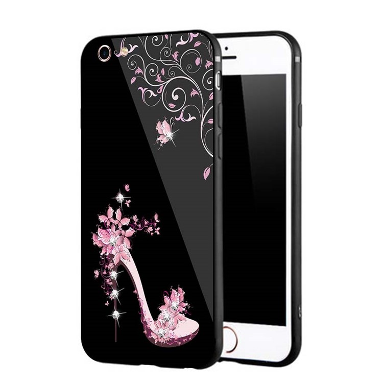 NXE for iPhone 6s / 6 Diamante High-heel Shoe Tempered Glass Back PC + TPU Hybrid Case - Pink-3
