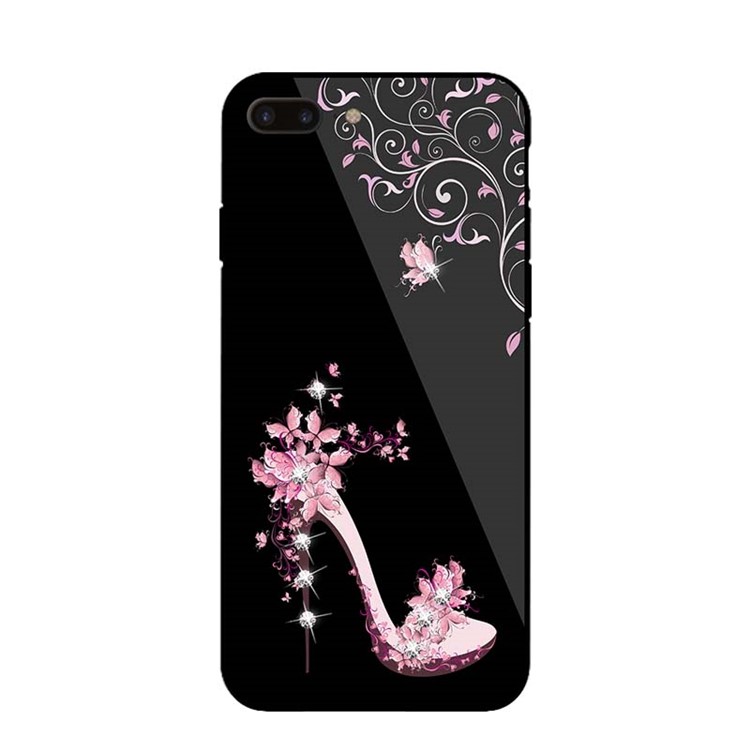NXE for iPhone 8 Plus / 7 Plus 5.5 inch Rhinestone Decor Patterned TPU + PC + Glass Case - Pink High Heel-1