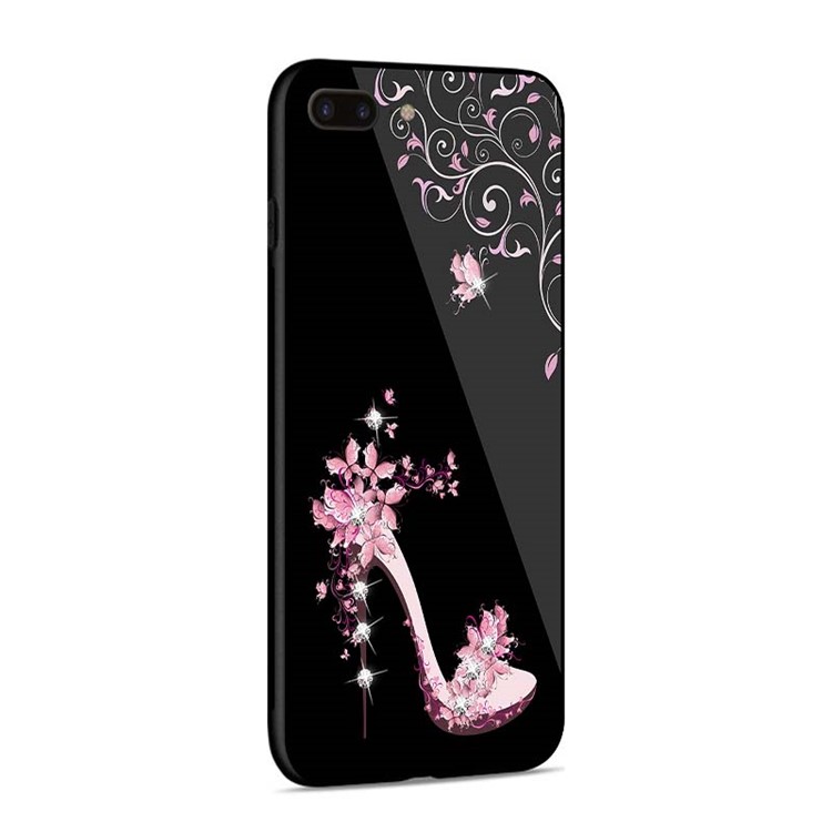NXE for iPhone 8 Plus / 7 Plus 5.5 inch Rhinestone Decor Patterned TPU + PC + Glass Case - Pink High Heel-3