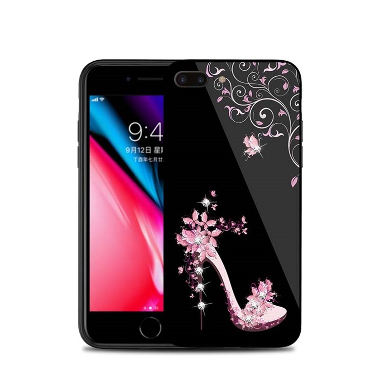 NXE for iPhone 8 Plus / 7 Plus 5.5 inch Rhinestone Decor Patterned TPU + PC + Glass Case - Pink High Heel-4
