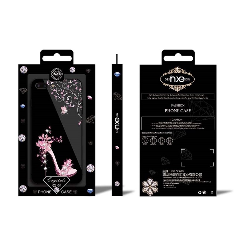 NXE for iPhone 8 Plus / 7 Plus 5.5 inch Rhinestone Decor Patterned TPU + PC + Glass Case - Pink High Heel-6