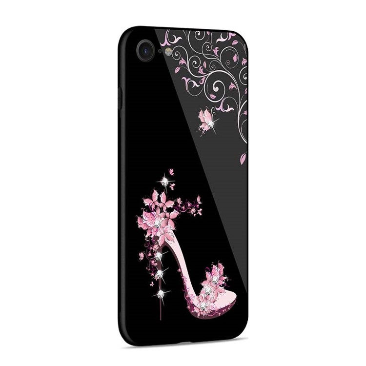 NXE for iPhone 8 / 7 Rhinestone Decor High-heel Shoe Patterned TPU + PC + Glass Cover - Pink-3