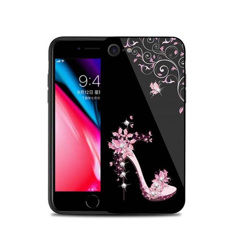 NXE for iPhone 8 / 7 Rhinestone Decor High-heel Shoe Patterned TPU + PC + Glass Cover - Pink-4