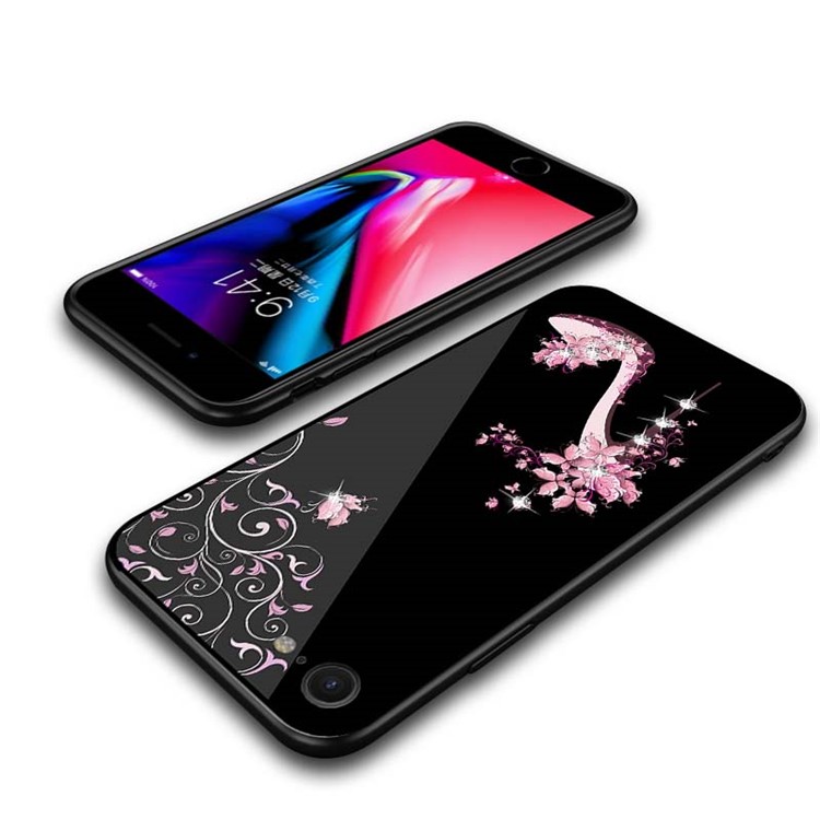NXE for iPhone 8 / 7 Rhinestone Decor High-heel Shoe Patterned TPU + PC + Glass Cover - Pink-5