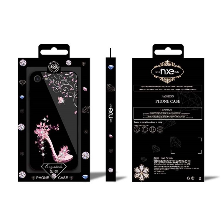 NXE for iPhone 8 / 7 Rhinestone Decor High-heel Shoe Patterned TPU + PC + Glass Cover - Pink-6