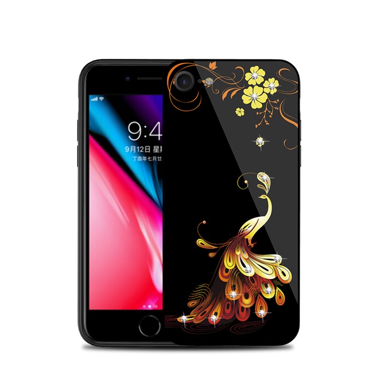 NXE Rhinestone Decor Phoenix Flower Patterned TPU + PC + Glass Hybrid Phone Cover for iPhone 8/7 4.7 inch - Gold-4