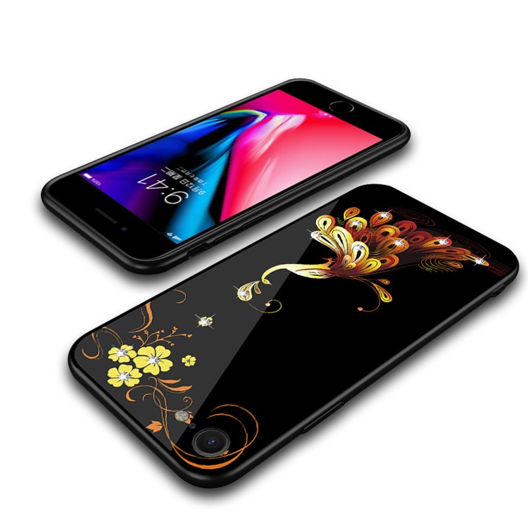 NXE Rhinestone Decor Phoenix Flower Patterned TPU + PC + Glass Hybrid Phone Cover for iPhone 8/7 4.7 inch - Gold-5