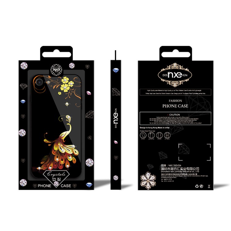 NXE Rhinestone Decor Phoenix Flower Patterned TPU + PC + Glass Hybrid Phone Cover for iPhone 8/7 4.7 inch - Gold-6