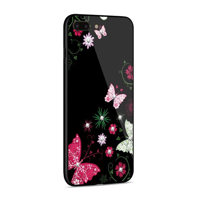 NXE Rhinestone Decor Patterned TPU + PC + Glass Case for iPhone 8 Plus / 7 Plus - Pretty Butterflies and Flowers-4