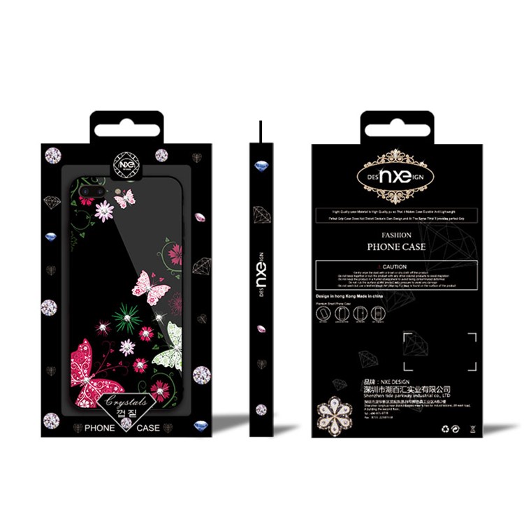 NXE Rhinestone Decor Patterned TPU + PC + Glass Case for iPhone 8 Plus / 7 Plus - Pretty Butterflies and Flowers-6
