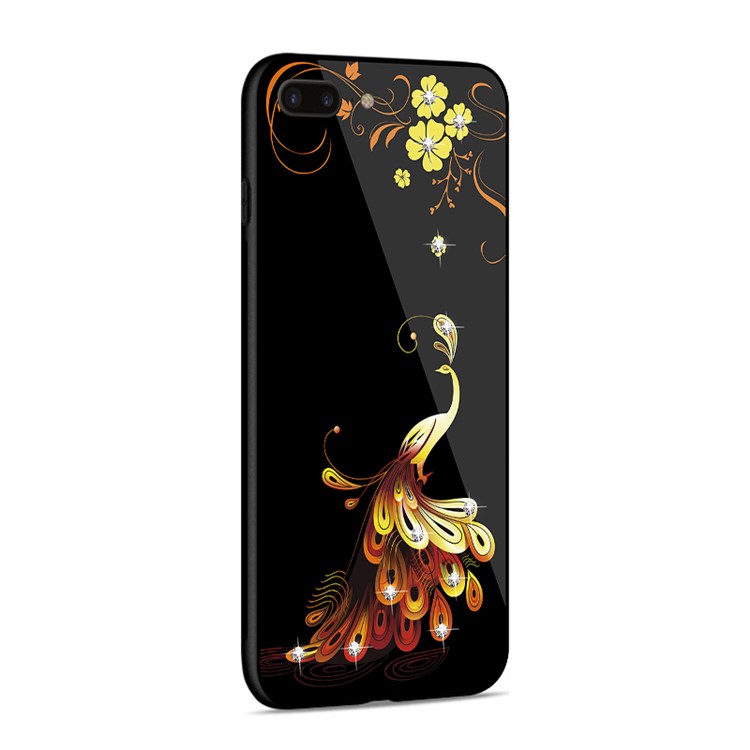 NXE Rhinestone Decor Phoenix Flower Patterned TPU + PC + Glass Hybrid Case for iPhone 8 Plus / 7 Plus - Gold-3