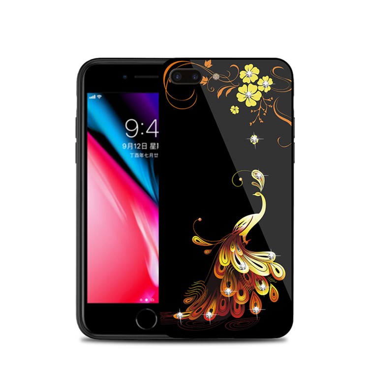 NXE Rhinestone Decor Phoenix Flower Patterned TPU + PC + Glass Hybrid Case for iPhone 8 Plus / 7 Plus - Gold-4