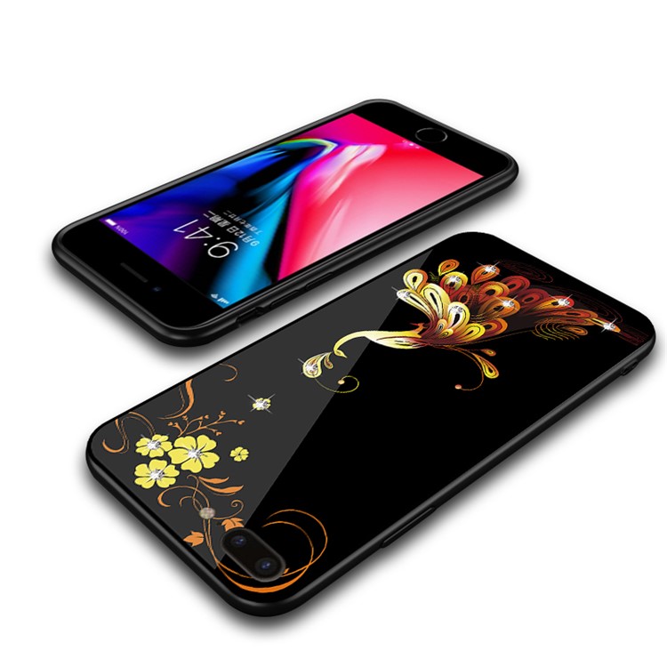 NXE Rhinestone Decor Phoenix Flower Patterned TPU + PC + Glass Hybrid Case for iPhone 8 Plus / 7 Plus - Gold-5