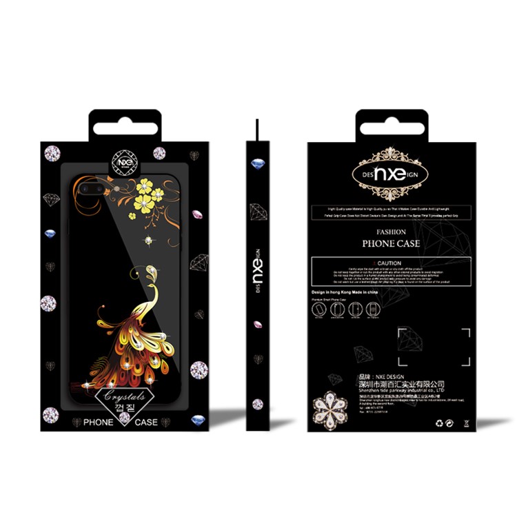 NXE Rhinestone Decor Phoenix Flower Patterned TPU + PC + Glass Hybrid Case for iPhone 8 Plus / 7 Plus - Gold-6