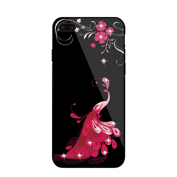 NXE Rhinestone Decor Phoenix Flower Patterned TPU + PC + Glass Combo Cover for iPhone 8 Plus / 7 Plus - Red-1