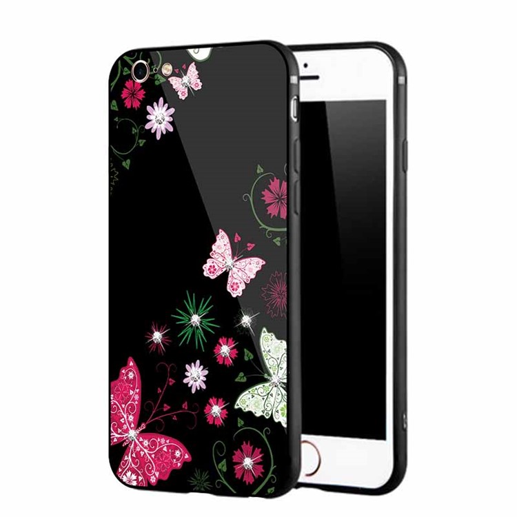 NXE Rhinestone Decor Patterned TPU + PC + Glass Case for iPhone 6s Plus / 6 Plus - Pretty Butterflies and Flowers-3