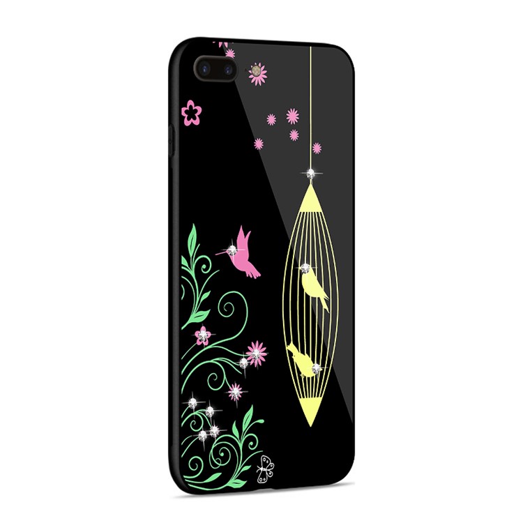 NXE Rhinestone Decor Birds Birdcage Flowers Patterned TPU + PC + Glass Hybrid Case for iPhone 8 Plus / 7 Plus - Yellow-3