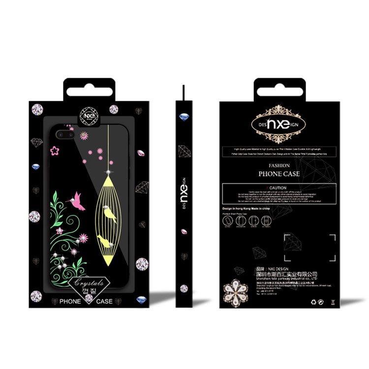 NXE Rhinestone Decor Birds Birdcage Flowers Patterned TPU + PC + Glass Hybrid Case for iPhone 8 Plus / 7 Plus - Yellow-6