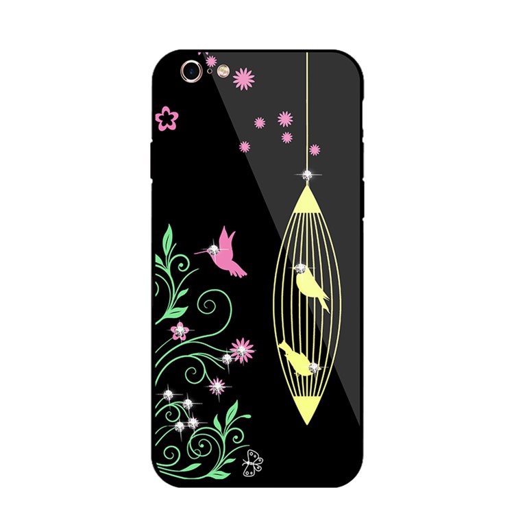 NXE Diamante Birds Birdcage Flowers Patterned TPU + PC + Glass Hybrid Case for iPhone 6s Plus / 6 Plus - Yellow-1