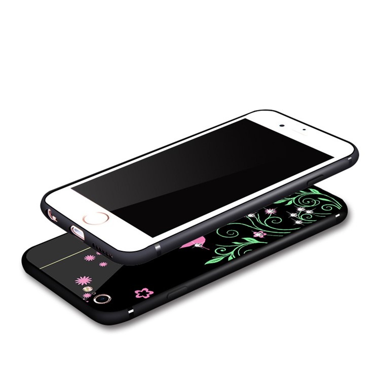 NXE Diamante Birds Birdcage Flowers Patterned TPU + PC + Glass Hybrid Case for iPhone 6s Plus / 6 Plus - Yellow-4