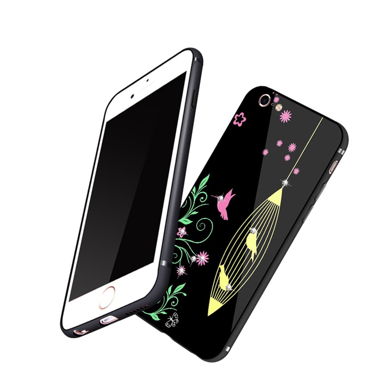 NXE Diamante Birds Birdcage Flowers Patterned TPU + PC + Glass Hybrid Case for iPhone 6s Plus / 6 Plus - Yellow-5