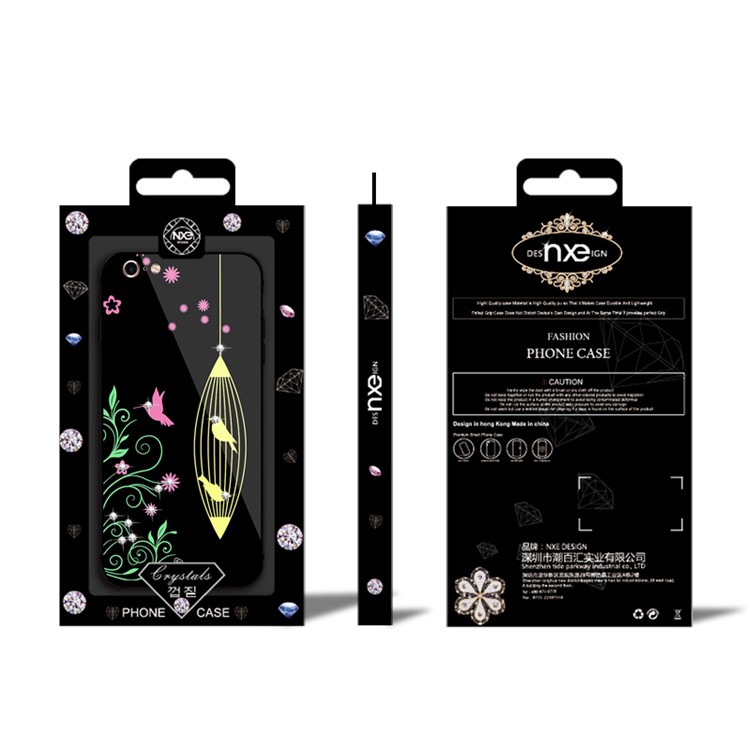 NXE Diamante Birds Birdcage Flowers Patterned TPU + PC + Glass Hybrid Case for iPhone 6s Plus / 6 Plus - Yellow-6