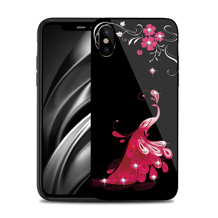 NXE Rhinestone Decor Phoenix Flower Patterned TPU + PC + Glass Hybrid Case for iPhone X(Ten) 5.8 inch - Gold-1